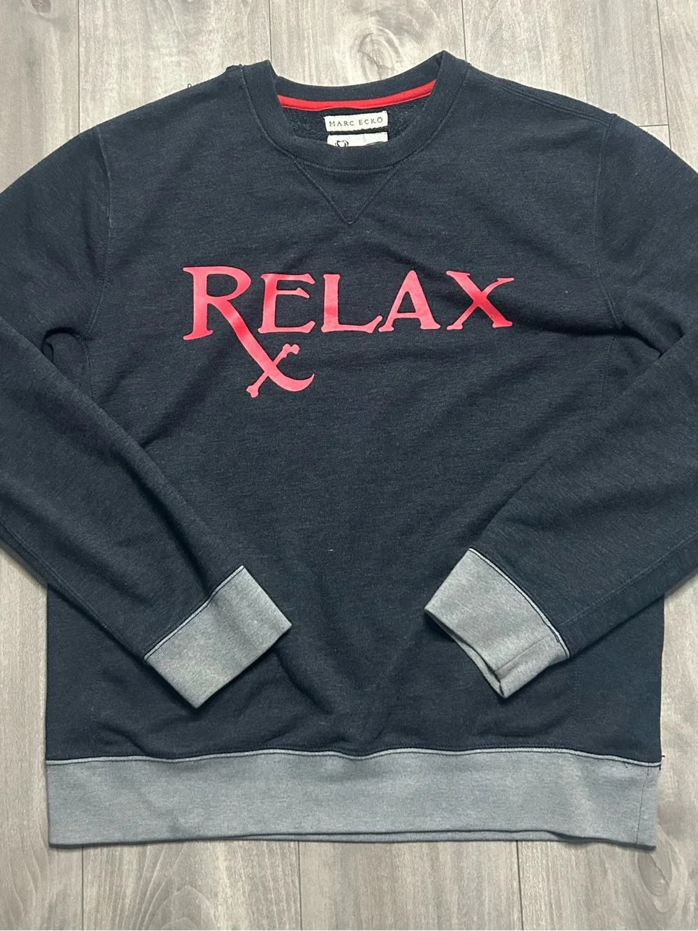 Marc Ecko Black Crewneck with Red RELAX Graphic